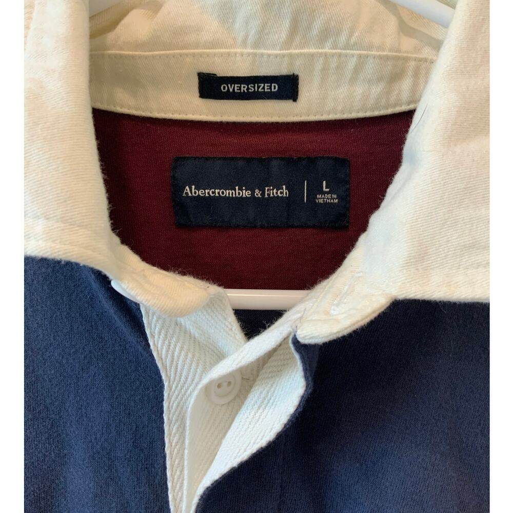 Abercrombie & Fitch Mens Large Oversized Rugby Shirt Striped Polo Long Sleeve - Picture 2 of 3